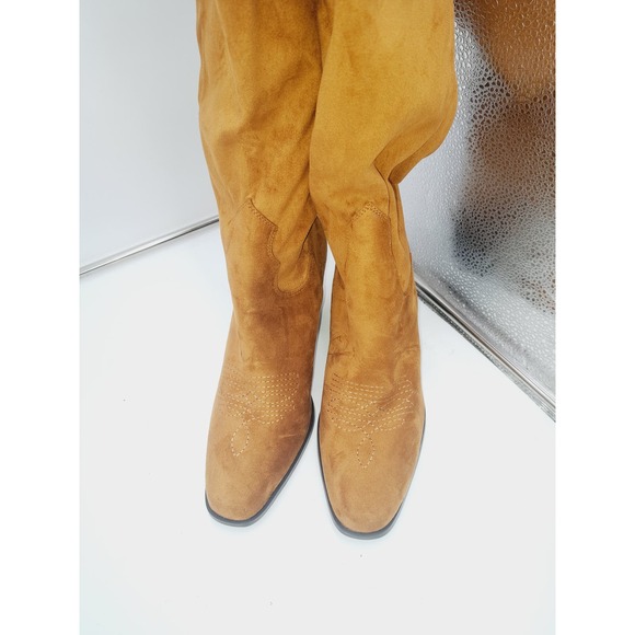 Cowboy Knee High Faux Suede Chunky Block Heel Round Toe Tall Riding Boots 9.5 - Picture 7 of 7